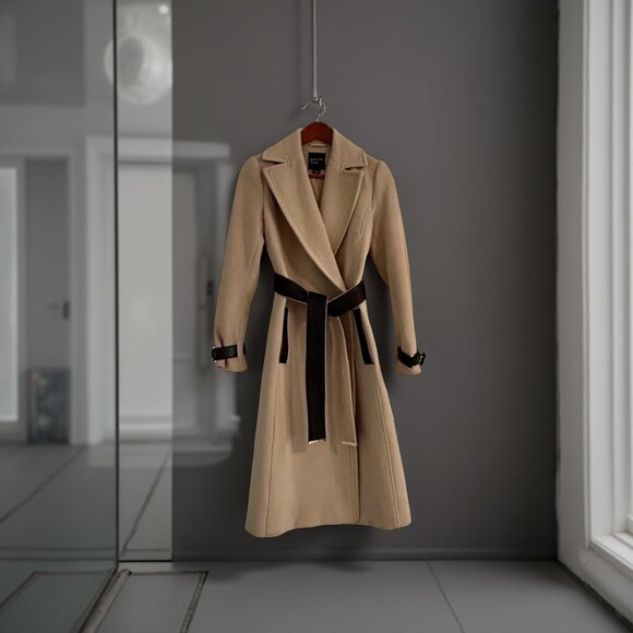 Marciano for Guess Camel Cream Wool Trench Coat XS – Chic Fall Winter Wrap Style - Picture 6 of 7
